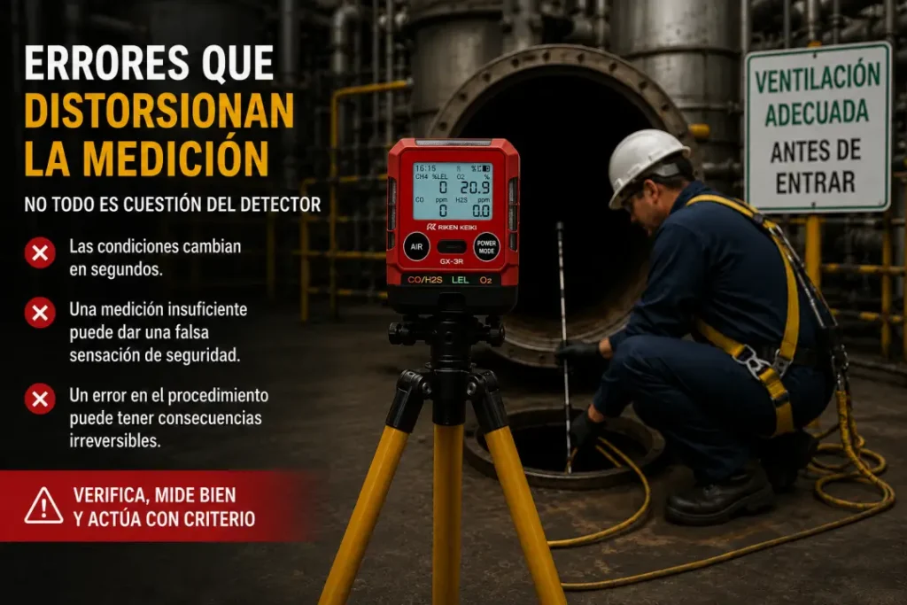 Detector port&aacute;til de gases de Ingefugas durante una comprobaci&oacute;n de seguridad antes de acceder a un espacio confinado
