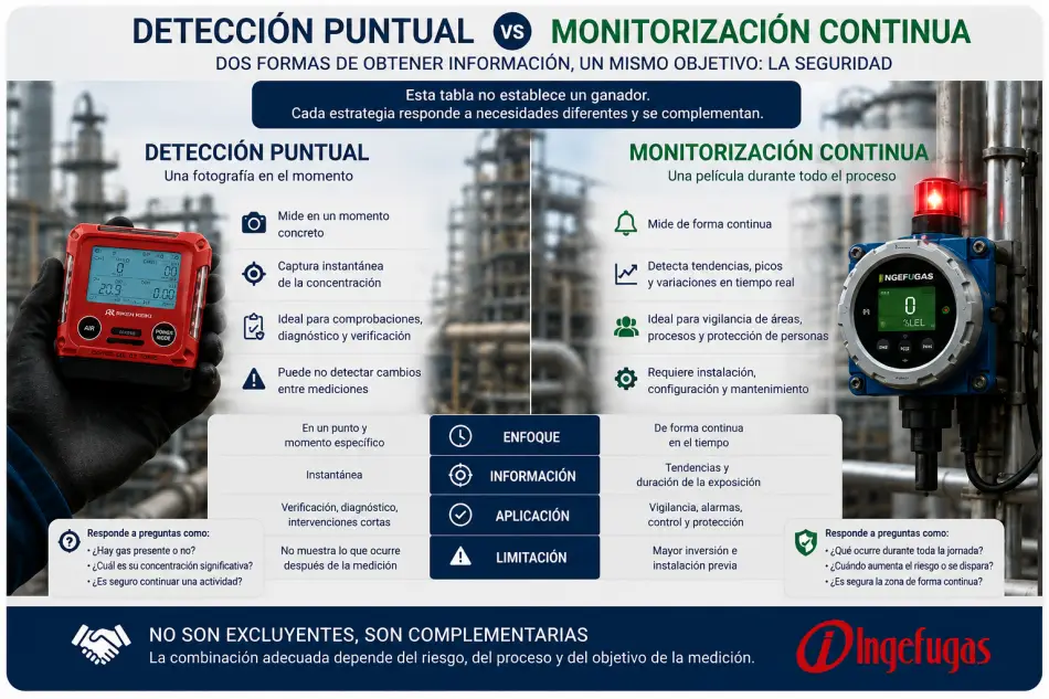 Comparativa entre detecci&oacute;n puntual y monitorizaci&oacute;n continua de gases con detectores de Ingefugas 