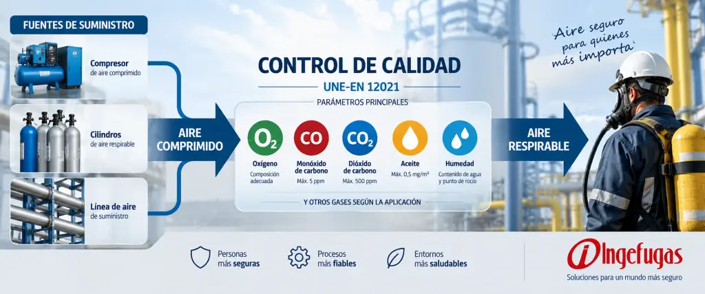 Control de la calidad del aire respirable comprimido según los requisitos de UNE-EN 12021